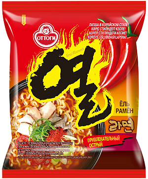 Ottogi~Острая лапша быстрого приготовления со вкусом говядины и морепродуктов (Корея)~Yeul Ramen